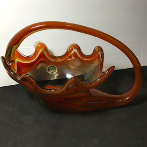 Vintage Sooner Orange Swirl Art Glass Candy Dish/Centerpiece/Decorative Bowl